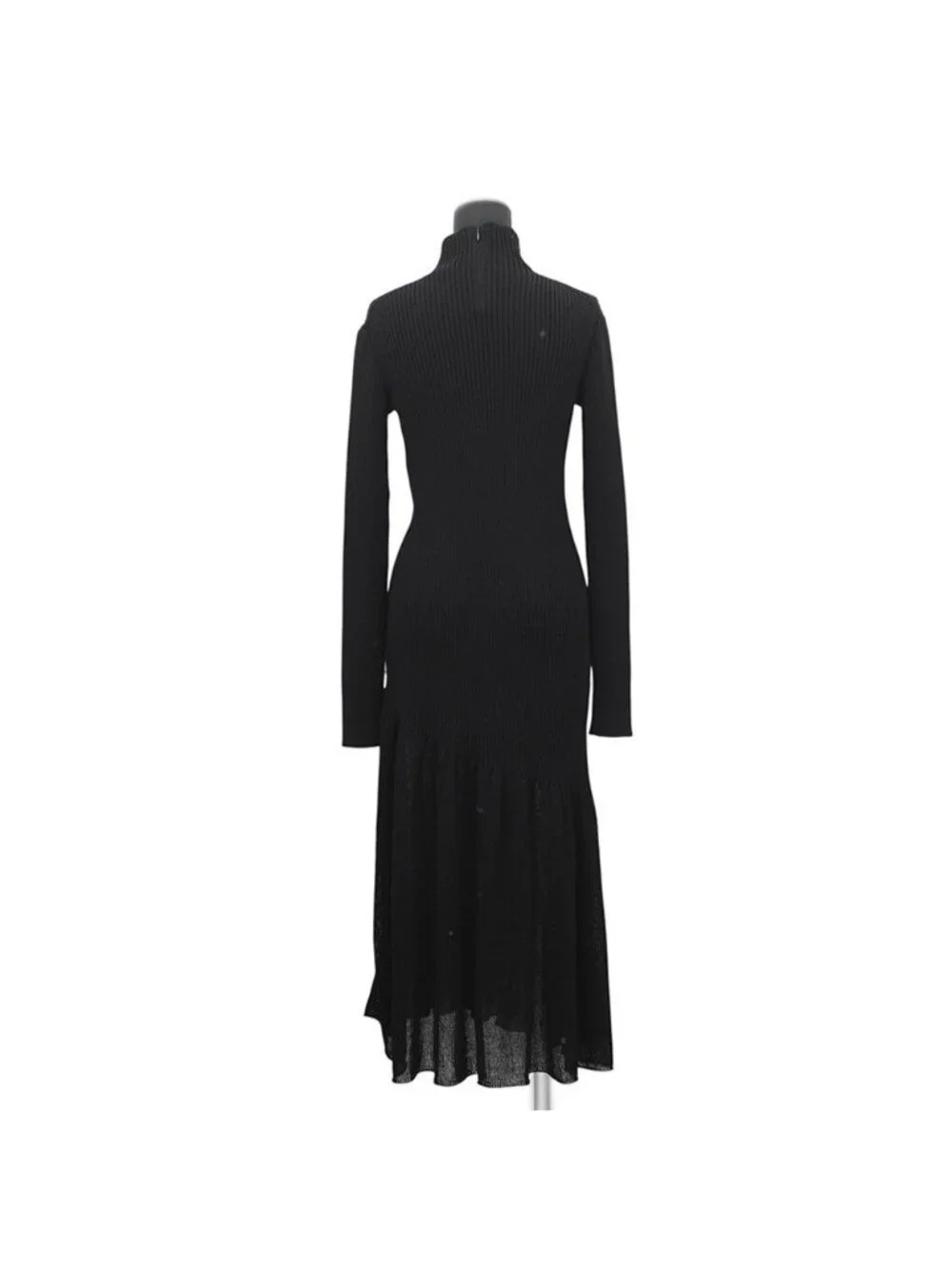 Chanel Dress Knit Long CC Logo Virgin Wool Sleeve Black
